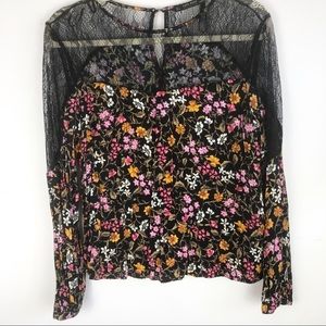 Zara flower lace blouse top long sleeves L